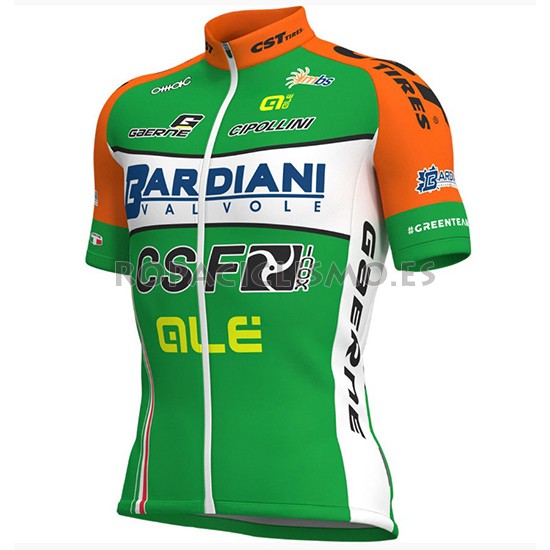 2018 Maillot Bardiani Csf Tirantes Mangas Cortas Verde y Blanco